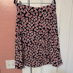 J. Crew Black A-Line Skirt with Red & White Heart Print